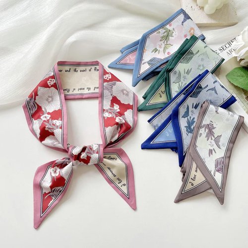 Spring Summer Korean Fashion Thin Silk Scarf for Women, Versatile Head Scarf Hair Tie Bag Decoration Ribbon Gift