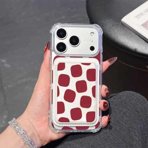 Czerwone etui na telefon z nadrukiem w kratkę do iPhone 17 16 15 14 13 Pro Max Plus, kieszeń na portfel, przezroczysty miękki TPU magnetyczny