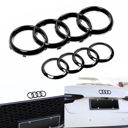Эмблема Наклейка Логотип 4 кольца для Audi A3 A4 A5 A6 A7 Q2 Q3 Q5 Q8 TT - Черный ABS Передний Капот и Багажник