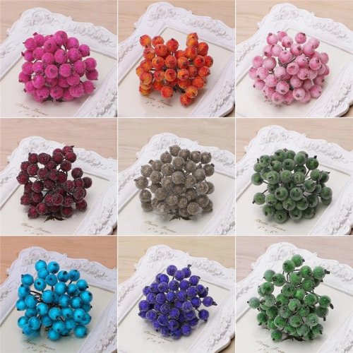 40 Stück Mini Weihnachtsdeko Frosted Früchte Holly Kunstblumen
