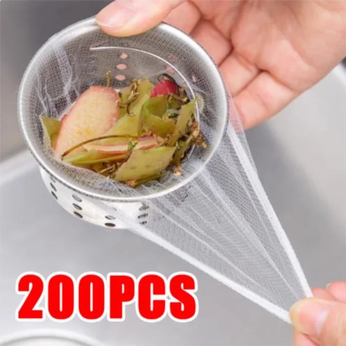 50-200pcs Jaring Saringan Sink Dapur Sekali Pakai, Kantong Filter Saluran Air, Anti Tersumbat untuk Wastafel dan Kolam