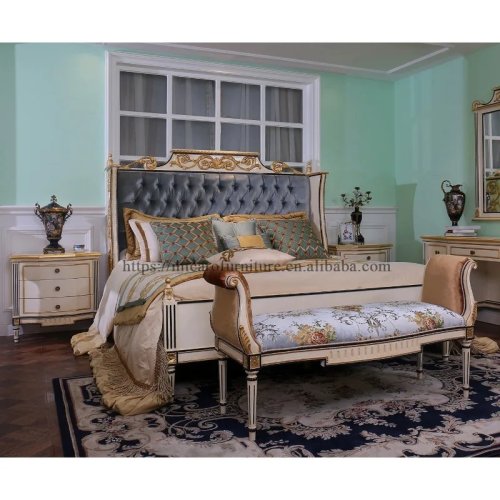 Set Kamar Tidur Kayu Solid Eropa Klasik Mewah Ukuran King