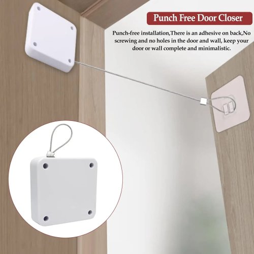 Ferme-porte automatique à capteur sans perçage, support de butée de porte en surface réglable, ferme-porte à cordon pour usage résidentiel et commercial