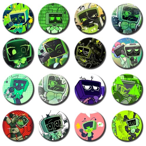 1 pièce Pin's Vee Dandy's World TV - Broche ronde en métal 58mm, badge de cosplay, collection anime
