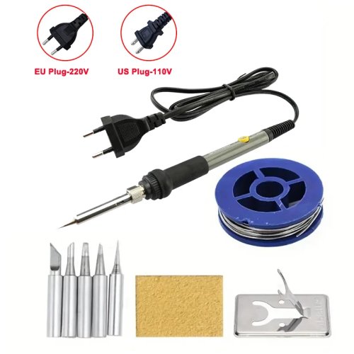 Cautín eléctrico 60W con temperatura ajustable, Enchufe UE 220V / US 110V, para reparaciones y bricolaje