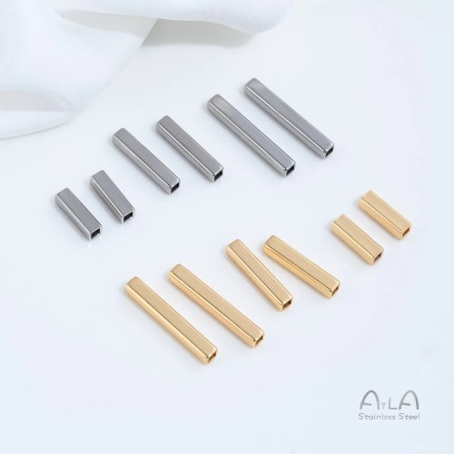 Perles d'Écartement Rectangulaires Brillantes en Acier de Titane et Perles Tubes Droites – DIY Colliers et Bracelets en Perles de Cristal