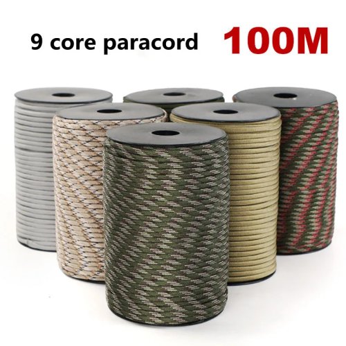 Tali Paracord 550 4mm 9 Core Standar Militer, 100/50M Outdoor Survival Tenda Tali Lanyard Jemuran