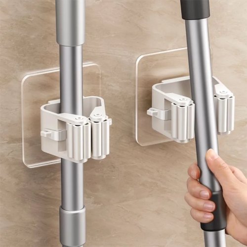 Móc treo tường đa năng dính tường để treo cây lau nhà và chổi, tổ chức nhà bếp phòng tắm, phụ kiện gia đình