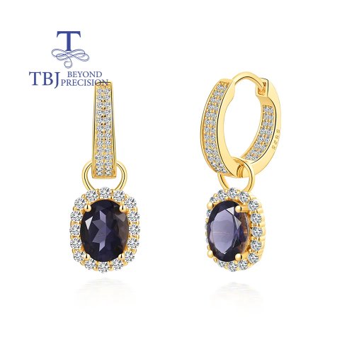 Boucles d'oreilles en argent sterling avec iolite bleue naturelle rare 2026, design à double port, élégantes, cadeau d'anniversaire pour femme
