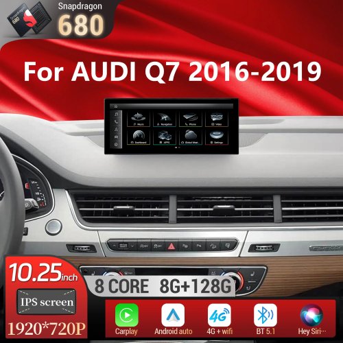 10.25 inch Android 14 Car Radio for Audi Q7 2016-2019 with Wireless Bluetooth, CarPlay, Qualcomm Snapdragon 680 Touch Screen