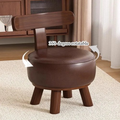 Solid Wood Rotating Low Stool with Backrest for Living Room / Shoe Changing – Modern Casual