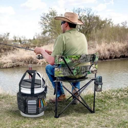 Fishing Bucket Bag with Multi Pockets, Oxford Cloth, for Fishing, Hiking, Camping, Boating, Outdoor Gear