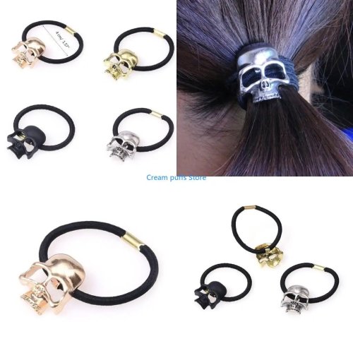 50 uds. coleteros de calavera gótica, gomas de pelo punk para Halloween