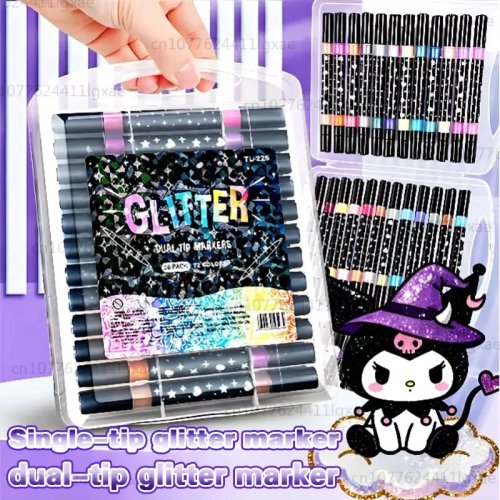 12/24/48/72/96 Colors Glitter Markers, Dual Brush Tip, Metallic Paint Pens for DIY Crafts, Birthday Cards, Scrapbooking