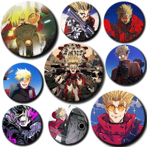 Broches de Anime Trigun para Mochila, Alfinetes de Lapela Vash the Stampede, Emblemas de Cosplay de Desenho Animado, Acessórios de Decoração de Roupa, Presentes