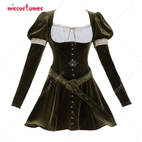 Fato de mulher Miccostumes Medieval Renascimento Saia de veludo com cinto Halloween Cosplay