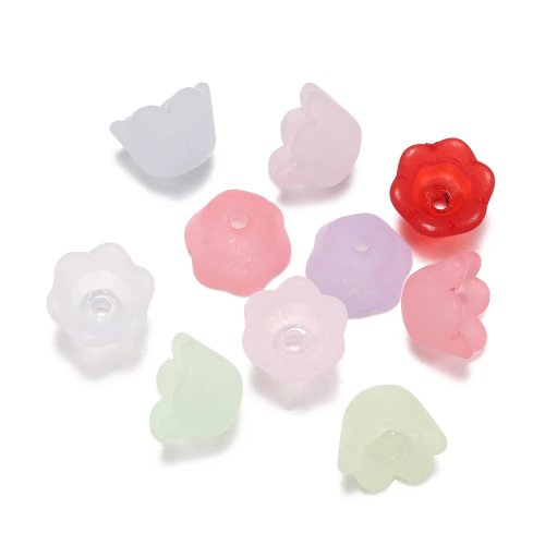 50 piezas 6.5x9.5 mm Abalorios de acrílico esmerilado en forma de campana de orquídea para hacer joyería, pulseras DIY, aretes