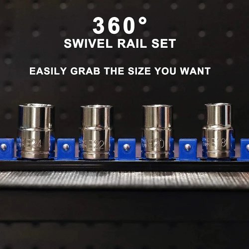 Organizador de bocas ABS 360° giratório para 1/4", 3/8", 1/2" - Suporte de encaixe rápido - Azul
