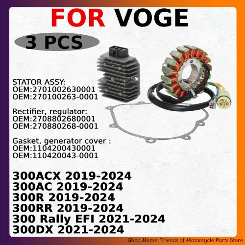 3 قطع ملف الجزء الثابت منظم حشية لـ VOGE 300ACX 300AC 300R 300RR 300DX Rally EFI 2019-2024 سنة 2708802680001 / 1104200430001