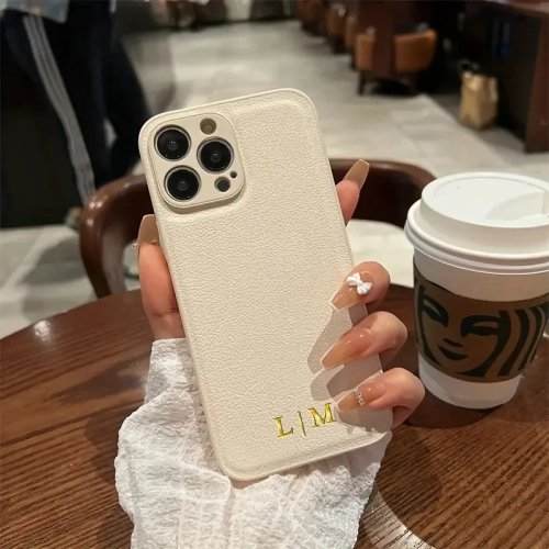 아이폰 16/15/14/13/12/11 Pro Max, XS Max, X, XR 호환 가죽 이름 각인 케이스 - 이니셜 DIY