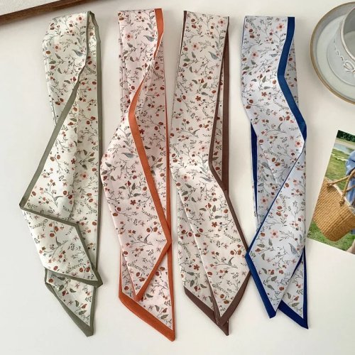 Khăn lụa chiffon dài mảnh in hoa cao cấp – đa năng dùng làm khăn cổ, nơ túi xách, thắt lưng, mềm mại, nhẹ nhàng và thanh lịch