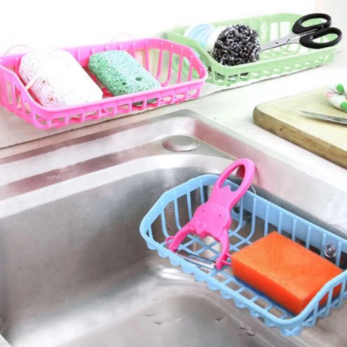 Keuken sponshouder met dubbele zuignap, sterke zuigkracht, 5 kleuren, afdruiprek voor spons aan de gootsteen, zeephouder