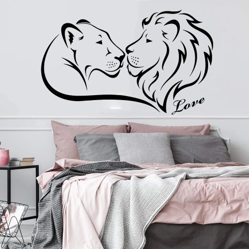 Grote muursticker leeuwenkus, koppel Afrikaanse dieren, liefde, voor slaapkamer en bank, woondecoratie