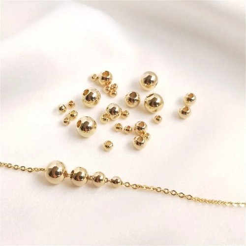10pcs Manik-manik Bulat Lapis Emas 14K 2.5/3/4mm untuk Perhiasan Gelang DIY Kerajinan Tangan