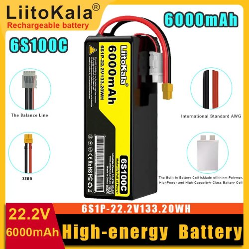LiitoKala 22.2V 6S Batería LiPo recargable de alta energía 3800/4200/5000/6000/7800/10000mAh para dron FPV, avión, hobby RC