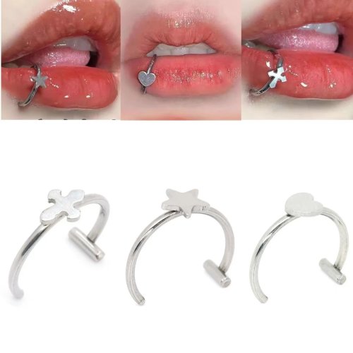 Anel de lábio em aço inoxidável punk sem perfuração, falso piercing labret, argola para nariz e septo com clip