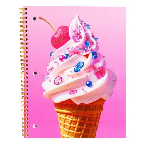 Spiraalnotitieboekje Glitter IJshoorntje - breed gelinieerd, 8,25 x 10,5 inch, 80 pagina's