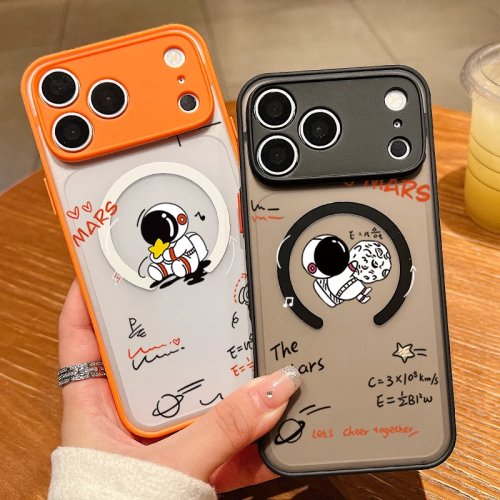 Cute Astronaut Pattern Magnetic Phone Case for iPhone 17e/17/16/15/14/13 Pro Max, Magsafe Compatible, Hard PC Matte Back Cover