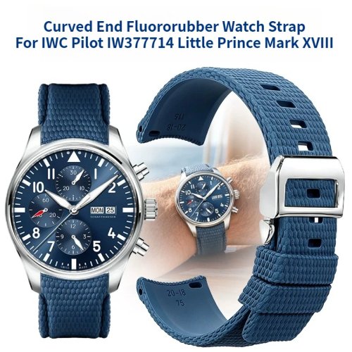 สายนาฬิกาผู้ชาย ปลายโค้ง ยาง FKM อะไหล่สำหรับ IWC Pilot IW377714 Little Prince Chronograph Mark XVIII