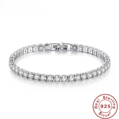 Pulseira de ténis em prata 925 com zircónias, 4mm, para mulher, 16-20cm