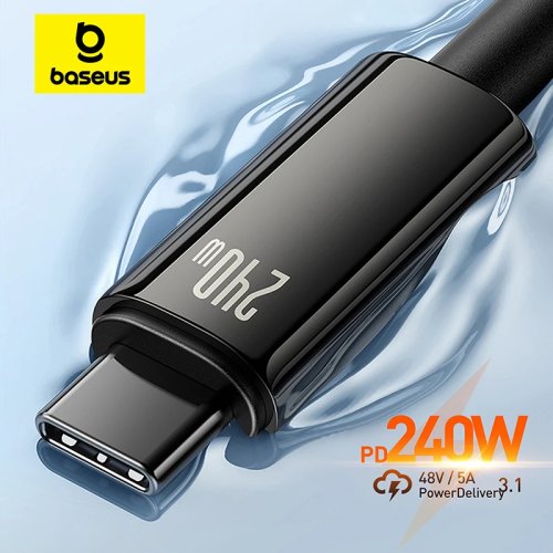 Kabel USB C Baseus 240W, Pengisian Cepat untuk iPhone 17 16 15 Plus Pro Max, MacBook, Xiaomi, Samsung