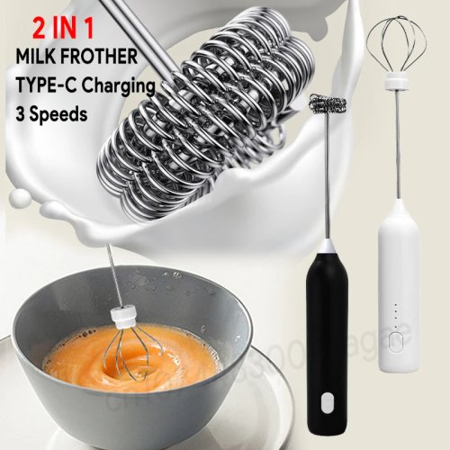 Mousseur à lait électrique et batteur d'œufs, sans fil, charge USB-C, 3 vitesses, mini mousseur à main pour café et cuisine