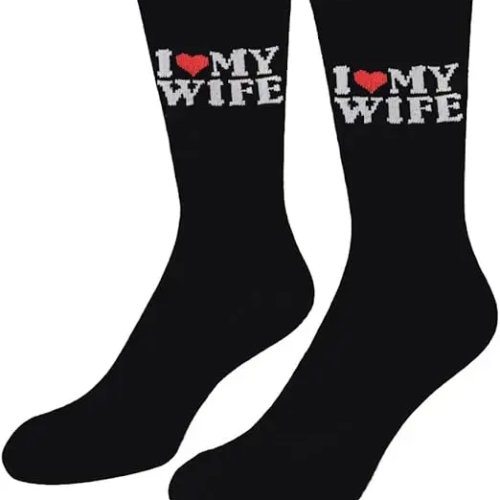 جوارب رجالية مضحكة بطبعة 'I Love My Girlfriend' وقلب، أسود، قطن ناعم، جوارب مبتكرة، هدية رومانسية للحبيب، عيد الحب، ذكرى المواعدة