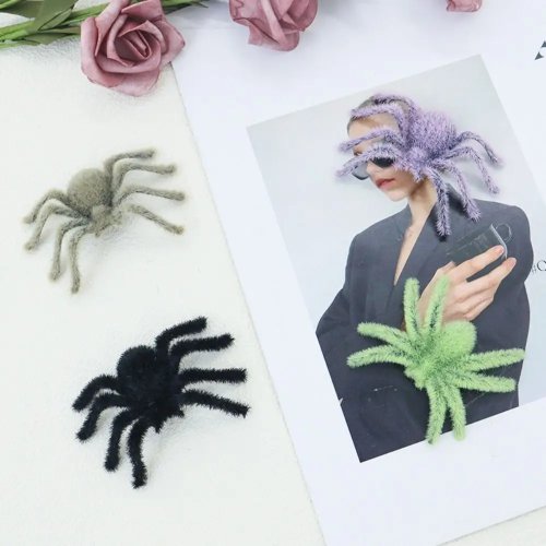 Mainan Laba-laba Lucu Halloween Bahan Plush Hitam - Dekorasi Laba-laba Kartun 3D Realistis untuk Rumah Angker