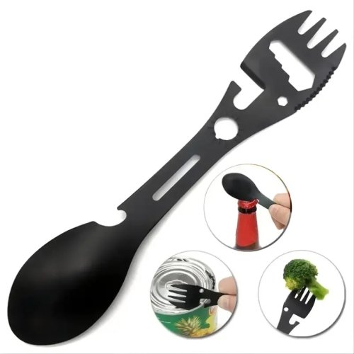 Cuillère fourchette de camping avec décapsuleur, légère et polyvalente, outil de survie tactique