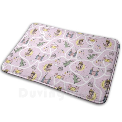 Karpet Anti-Slip Anak dengan Motif Putri dan Naga - Matras Lembut untuk Kamar Anak Perempuan