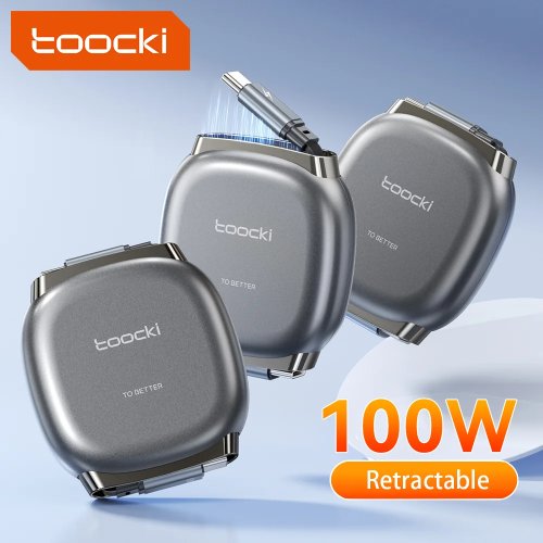 Cable retráctil Toocki USB-C a USB-C 100W de carga rápida y datos, tamaño mini, compatible con iPhone 16/15 Pro Max, Samsung