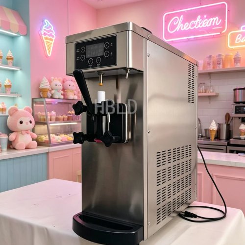 Máquina de gelado soft serve profissional, 3 sabores, aço inoxidável, de balcão
