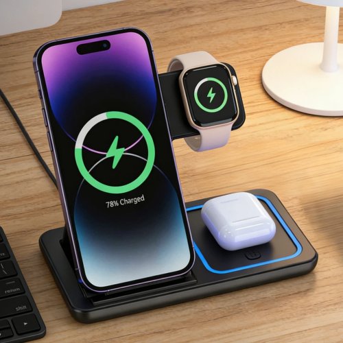 Складная беспроводная зарядная станция 3-в-1 для iPhone 12-17, Apple Watch, AirPods – Подставка для быстрой зарядки
