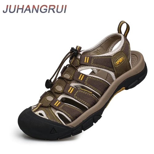 Unisex lässige Strandsandalen in großen Größen, handgenäht, mit Ausschnitten, Gummisohle, bequem und atmungsaktiv