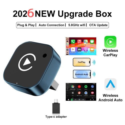 Adaptateur CarPlay sans fil 2026 2-en-1, dongle filaire vers sans fil pour Apple et Android, accessoire auto universel plug and play