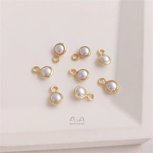 Bolsa 14K colgantes de borde de perla imitación para bisutería DIY - Conectores colgantes dobles