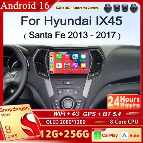 Андроїд автомагнітола з CarPlay та Android Auto для Hyundai IX45 Santa Fe 2013-2017, GPS-навігація, мультимедіа, Wi-Fi та Bluetooth
