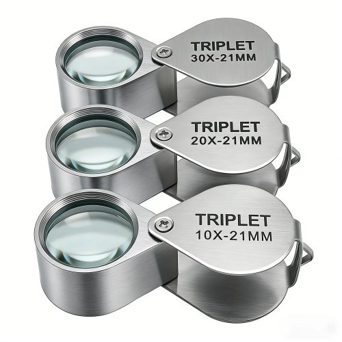 Kính lúp gấp cầm tay 10-30X, 3 chiếc, để đọc, trang sức, nhãn, vàng/bạc, đóng hộp