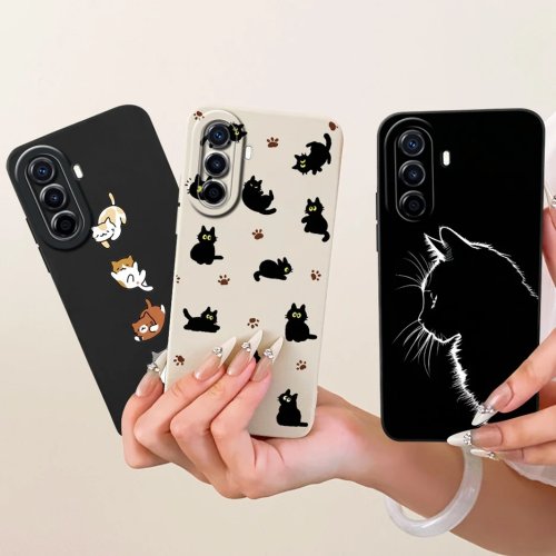 Funda para Huawei Nova Y70 Plus MGA-LX9, Silicona suave con estampado de gato