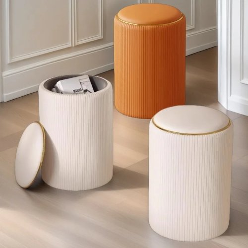 Tabouret de maquillage rond en bois massif avec rangement